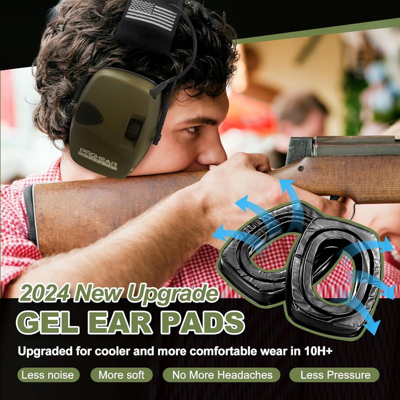 PROHEAR Electronic Ear Protection with Gel Pads for Shooting with 4X Sound Amplification, Gun Range Hearing Protection Muffs, NRR 23dB Noise Reduction Headphones for Hunting, Green - Image 2